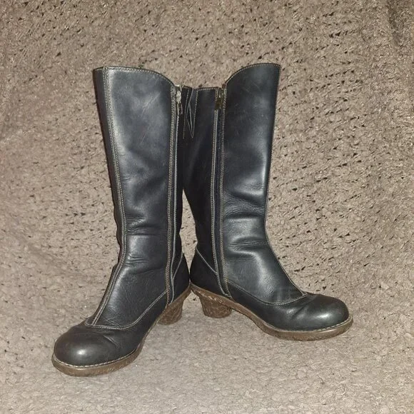 EL NATURALISTA-Black Leather-Side Zip-Calf High-Sz 38-HTF-Excellent - Picture 4 of 7
